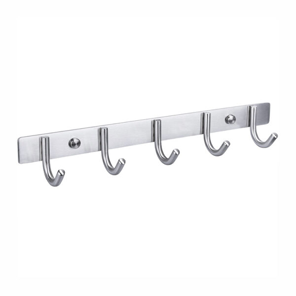 N037 ( GGH-009 , 5 Hooks Bar ) 11 Polished Stainless Steel 5-Hook Storage Rail | Multi-Purpose Wall-Mounted Hook Bar