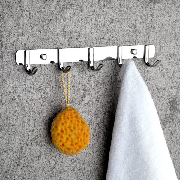 N037 ( GGH-009 , 5 Hooks Bar ) 13 Polished Stainless Steel 5-Hook Storage Rail | Multi-Purpose Wall-Mounted Hook Bar