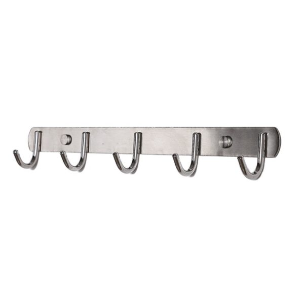 N037 ( GGH-009 , 5 Hooks Bar ) 2 Polished Stainless Steel 5-Hook Storage Rail | Multi-Purpose Wall-Mounted Hook Bar