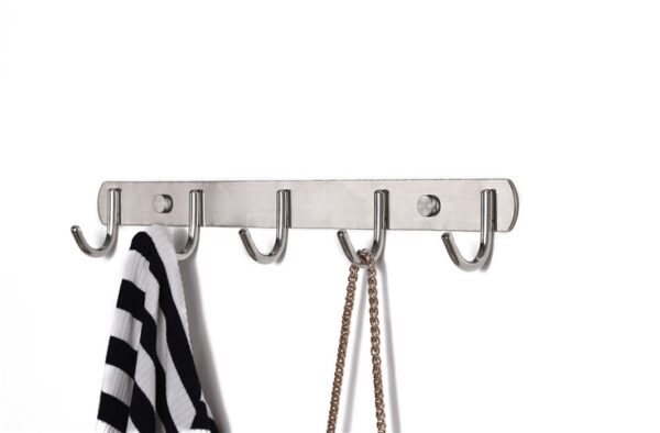 N037 ( GGH-009 , 5 Hooks Bar ) 6 Polished Stainless Steel 5-Hook Storage Rail | Multi-Purpose Wall-Mounted Hook Bar