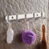 N037 ( GGH-009 , 5 Hooks Bar ) 8 Polished Stainless Steel 5-Hook Storage Rail | Multi-Purpose Wall-Mounted Hook Bar