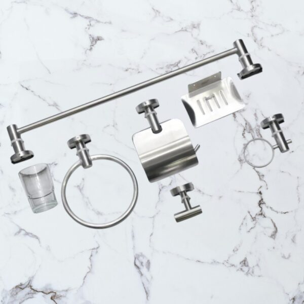 N053 MATT – Matt Finish ( SS304 ) Set 2 MATT Premium 6-Piece Bathroom Accessory Set | Heavy-Duty SS304 Brushed Stainless Steel Hardware Kit