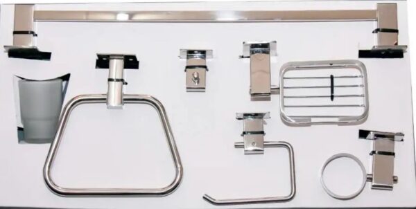 Premium 6-Piece Bathroom Accessory Set | Heavy-Duty SS304 Polished Chrome Hardware Kit with Slim Square Bases