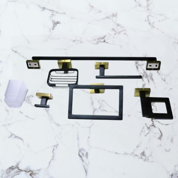 Premium 6-Piece Bathroom Accessory Set | Heavy-Duty SS304 Square-Profile Hardware Kit in Matte Black & Brushed Gold