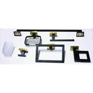 N053BG – Premium – 6 Piece P.Square ( SS304 ) Bathroom Set, Black and Gold Premium 6-Piece Bathroom Accessory Set | Heavy-Duty SS304 Square-Profile Hardware Kit in Matte Black & Brushed Gold