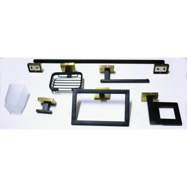 Premium 6-Piece Bathroom Accessory Set | Heavy-Duty SS304 Square-Profile Hardware Kit in Matte Black & Brushed Gold