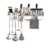 N067 ( D1509 – Kitchen Tool Organizer with Double Cups 60cm ) 2 Premium Wall-Mounted Kitchen Tool Organizer | 60cm Stainless Steel Storage Rack with Double Cutlery Cups & Towel Bar