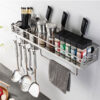 N067 ( D1509 – Kitchen Tool Organizer with Double Cups 60cm ) 3 Premium Wall-Mounted Kitchen Tool Organizer | 60cm Stainless Steel Storage Rack with Double Cutlery Cups & Towel Bar