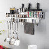 N067 ( D1509 – Kitchen Tool Organizer with Double Cups 60cm ) 7 Premium Wall-Mounted Kitchen Tool Organizer | 60cm Stainless Steel Storage Rack with Double Cutlery Cups & Towel Bar