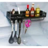 Premium Wall-Mounted Kitchen Organizer | 60cm Matte Black Storage Rack with Double Cutlery Cups & Towel Bar