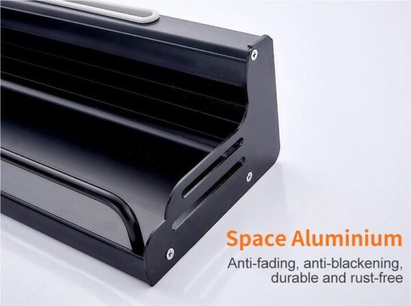 Premium Wall-Mounted Kitchen Organizer | 60cm Matte Black Storage Rack with Double Cutlery Cups & Towel Bar