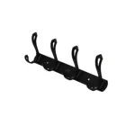 N227 – 4 Hooks Black Multi-Purpose Wall-Mounted Hook Bar | Heavy-Duty Matte Black 4-Hook Storage Rail