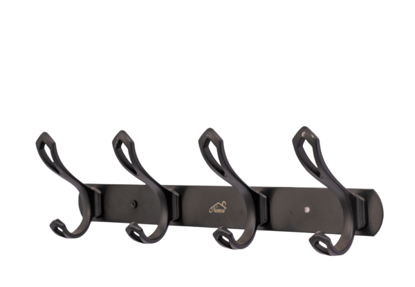 Multi-Purpose Wall-Mounted Hook Bar | Heavy-Duty Matte Black 4-Hook Storage Rail