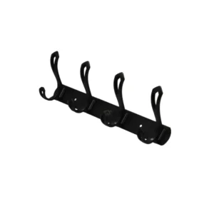 Multi-Purpose Wall-Mounted Hook Bar | Heavy-Duty Matte Black 4-Hook Storage Rail