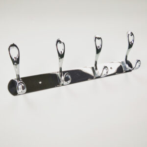 Multi-Purpose Wall-Mounted Hook Bar | Heavy-Duty Polished Mirror Chrome 4-Hook Storage Rail