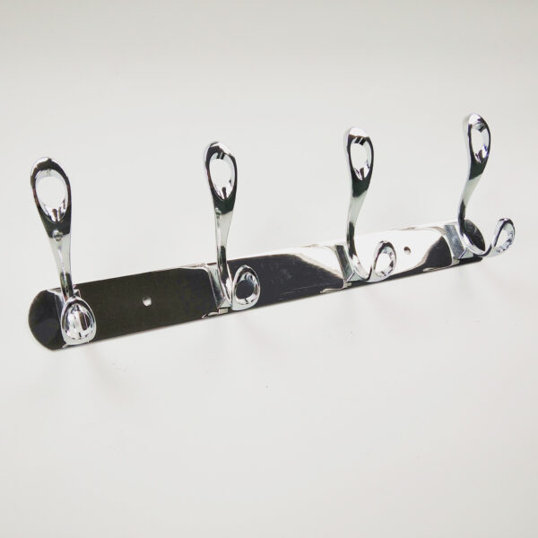 Multi-Purpose Wall-Mounted Hook Bar | Heavy-Duty Polished Mirror Chrome 4-Hook Storage Rail