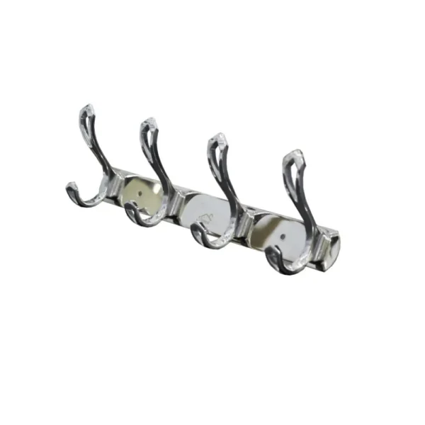 Multi-Purpose Wall-Mounted Hook Bar | Heavy-Duty Polished Mirror Chrome 4-Hook Storage Rail
