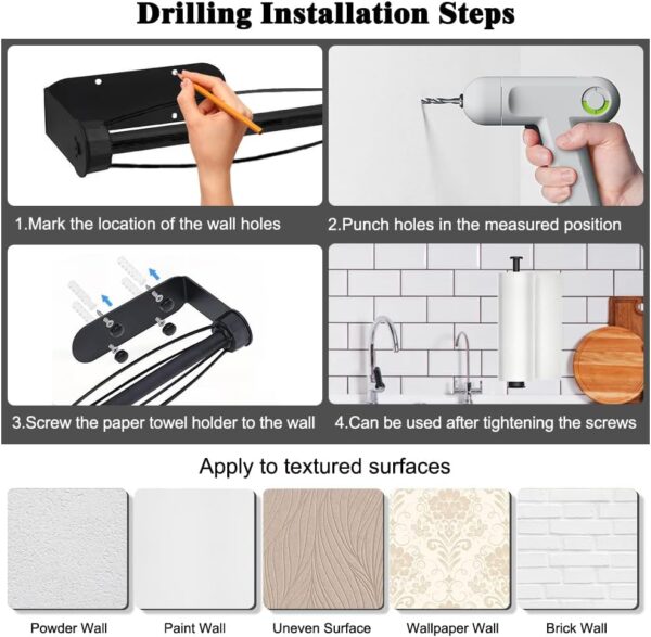N298 – Kitchen Paper Holder ( 16cm ) with In-built Roller – Black 16 Premium Wall-Mounted Kitchen Paper Towel Dispenser | Matte Black Steel Towel Holder with In-Built Tension Roller