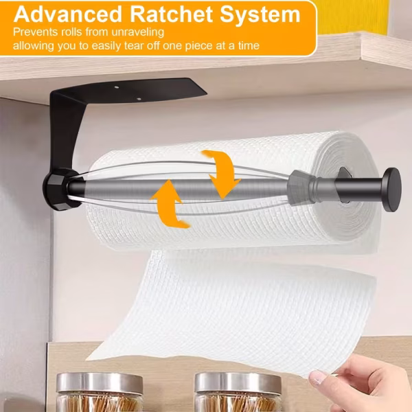 N298 – Kitchen Paper Holder ( 16cm ) with In-built Roller – Black 3 Premium Wall-Mounted Kitchen Paper Towel Dispenser | Matte Black Steel Towel Holder with In-Built Tension Roller