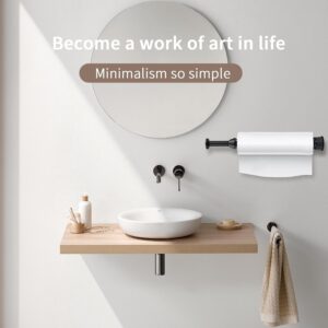 Premium Wall-Mounted Kitchen Paper Towel Dispenser | Matte Black Steel Towel Holder with In-Built Tension Roller