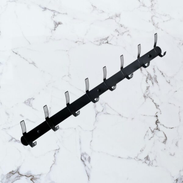 Premium Wall-Mounted Multi-Purpose Slotted Hook Bar | Heavy-Duty Matte Black Stainless Steel 8-Hook Storage Rail
