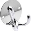 N040 – ( K1022 – Round Plate Double Hook ) 2 Heavy-Duty Dual-Prong Robe & Towel Hook | Classic Round Base Plate Hanger with Side-by-Side Curved Arms