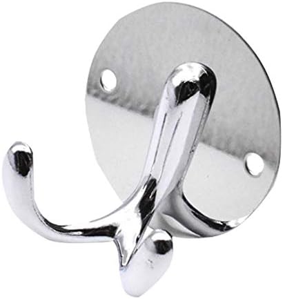 N040 – ( K1022 – Round Plate Double Hook ) 3 Heavy-Duty Dual-Prong Robe & Towel Hook | Classic Round Base Plate Hanger with Side-by-Side Curved Arms