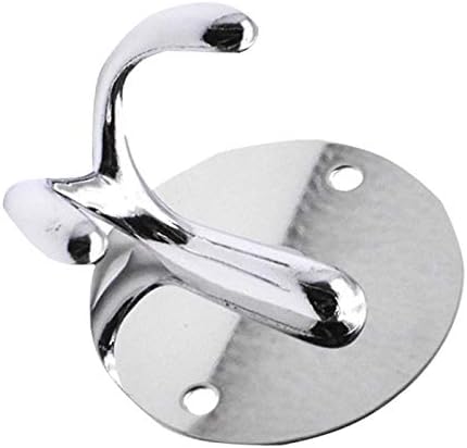 N040 – ( K1022 – Round Plate Double Hook ) 4 Heavy-Duty Dual-Prong Robe & Towel Hook | Classic Round Base Plate Hanger with Side-by-Side Curved Arms