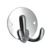 N040 – ( K1022 – Round Plate Double Hook ) 7 Heavy-Duty Dual-Prong Robe & Towel Hook | Classic Round Base Plate Hanger with Side-by-Side Curved Arms