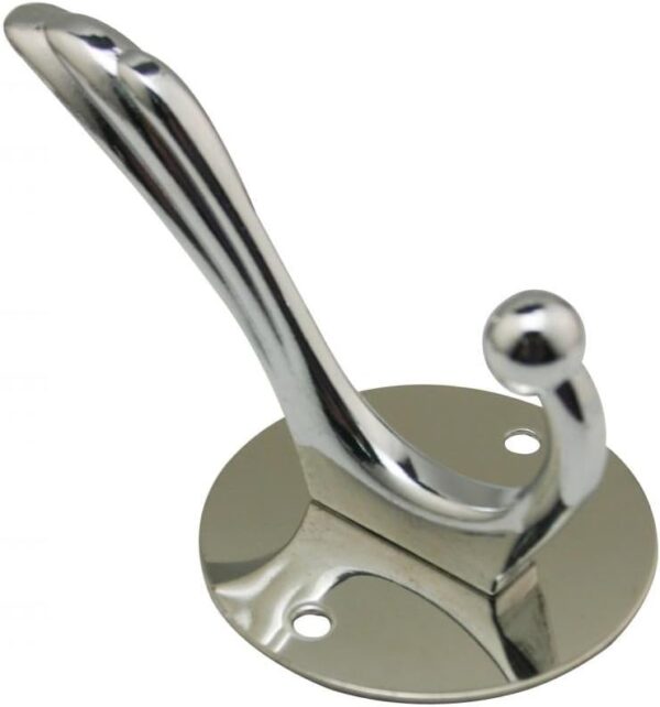 N041 – ( K1022 – Round Plate , High and Low Hook 2 Heavy-Duty Dual-Prong Robe & Coat Hook | Classic Round Base Plate Hanger with High & Low Tiered Arms