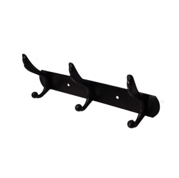 Premium Wall-Mounted Utility Rail | Heavy-Duty 3-Piece Dual-Hook Storage Organizer Track (6 Hooks Total) – Classic Black