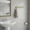 N043 – ( C027 – 5 Hooks , Double Antique Brass ) 5 Premium Wall-Mounted 5-Hook Rail | Weathered Antique Brass Multi-Prong Robe & Towel Hanger with Decorative Contoured Prongs