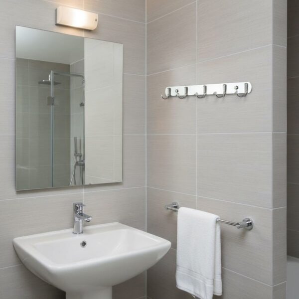 N048 – ( C013 – 5 Hook Double Sided Mirror ) 3 Premium Wall-Mounted Utility Rail | Heavy-Duty 5-Piece Dual-Hook Storage Organizer Track (10 Hooks Total) – Double Sided Mirror