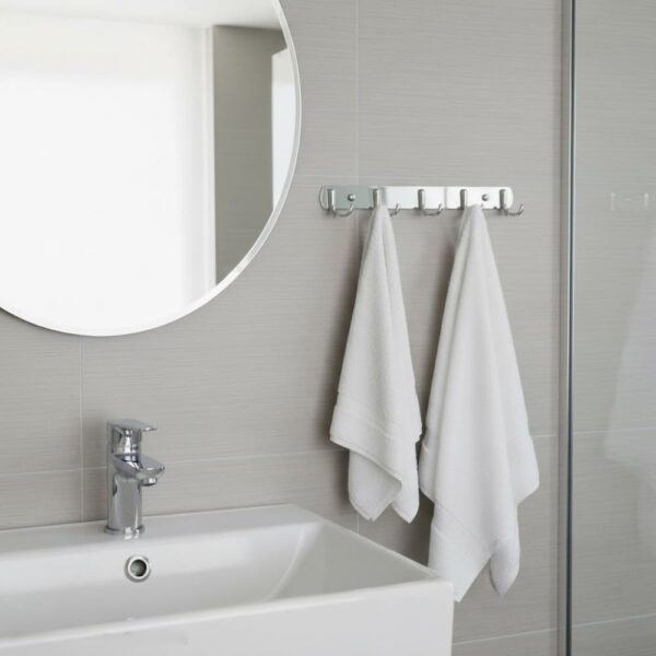 N048 – ( C013 – 5 Hook Double Sided Mirror ) 6 Premium Wall-Mounted Utility Rail | Heavy-Duty 5-Piece Dual-Hook Storage Organizer Track (10 Hooks Total) – Double Sided Mirror