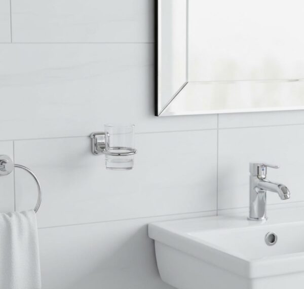 N077 ( ABS Chrome Plated Tumbler Holder ) 4 Premium Wall-Mounted ABS Tumbler Holder | Chrome-Plated Plastic Toothbrush Ring & Rinsing Glass Cup with Capsule Base Plate