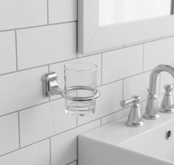 N077 ( ABS Chrome Plated Tumbler Holder ) 5 Premium Wall-Mounted ABS Tumbler Holder | Chrome-Plated Plastic Toothbrush Ring & Rinsing Glass Cup with Capsule Base Plate