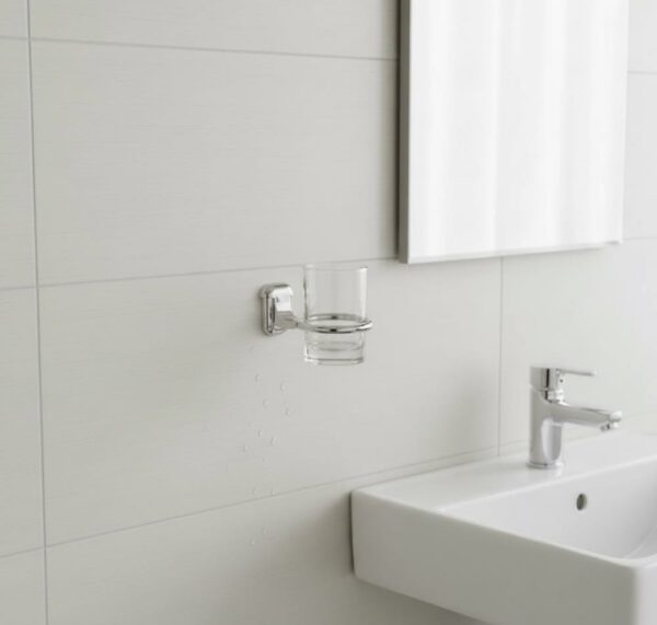 N077 ( ABS Chrome Plated Tumbler Holder ) 6 Premium Wall-Mounted ABS Tumbler Holder | Chrome-Plated Plastic Toothbrush Ring & Rinsing Glass Cup with Capsule Base Plate