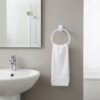 Premium Wall-Mounted ABS Towel Ring | Durable White Plastic Hand Towel Holder Loop with Capsule Base Plate