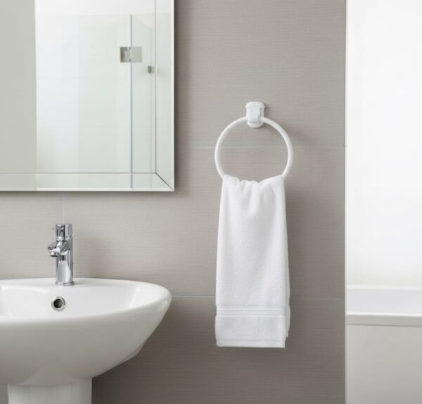 Premium Wall-Mounted ABS Towel Ring | Durable White Plastic Hand Towel Holder Loop with Capsule Base Plate