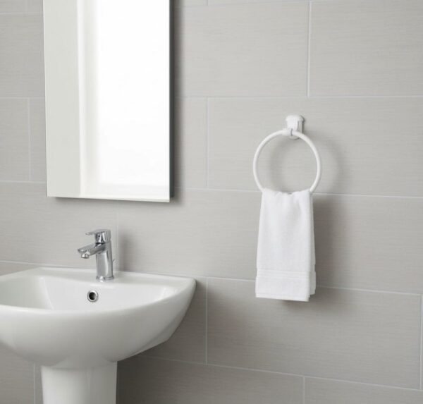 Premium Wall-Mounted ABS Towel Ring | Durable White Plastic Hand Towel Holder Loop with Capsule Base Plate