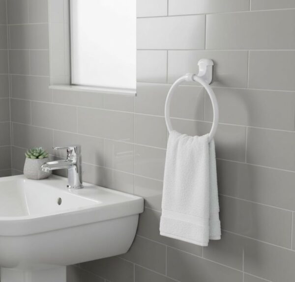 Premium Wall-Mounted ABS Towel Ring | Durable White Plastic Hand Towel Holder Loop with Capsule Base Plate