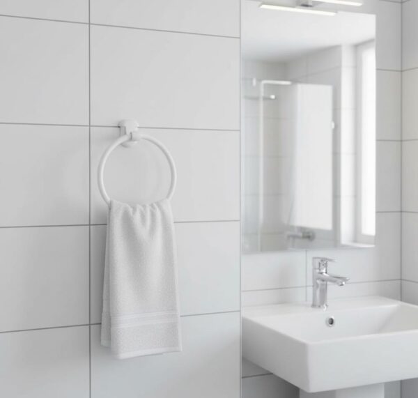 Premium Wall-Mounted ABS Towel Ring | Durable White Plastic Hand Towel Holder Loop with Capsule Base Plate