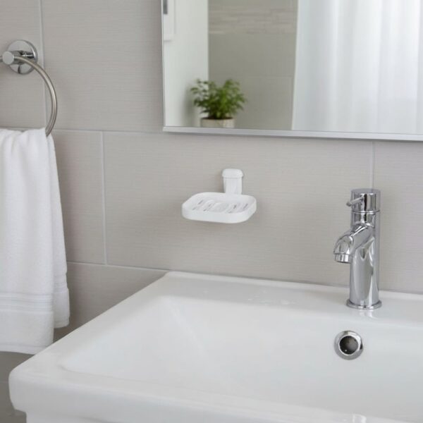N080 ( ABS White Plastic Soap Holder ) 3 Premium Wall-Mounted ABS Soap Dish | Durable White Plastic Self-Draining Soap Holder with Curved Ventilation Slots