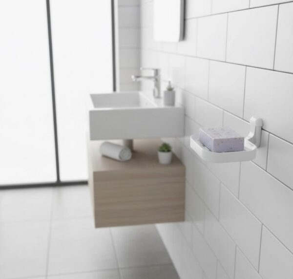 N080 ( ABS White Plastic Soap Holder ) 5 Premium Wall-Mounted ABS Soap Dish | Durable White Plastic Self-Draining Soap Holder with Curved Ventilation Slots