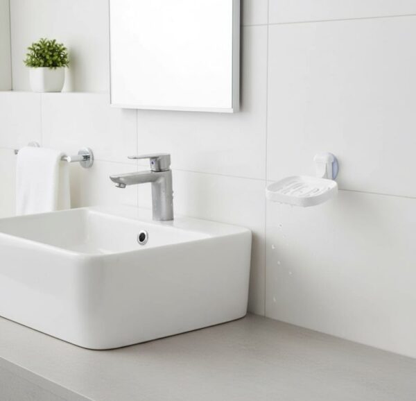 N080 ( ABS White Plastic Soap Holder ) 6 Premium Wall-Mounted ABS Soap Dish | Durable White Plastic Self-Draining Soap Holder with Curved Ventilation Slots