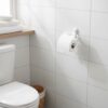 Premium Wall-Mounted ABS Toilet Paper Holder | Durable White Plastic Tissue Dispenser with Hinged Protective Flap Cover