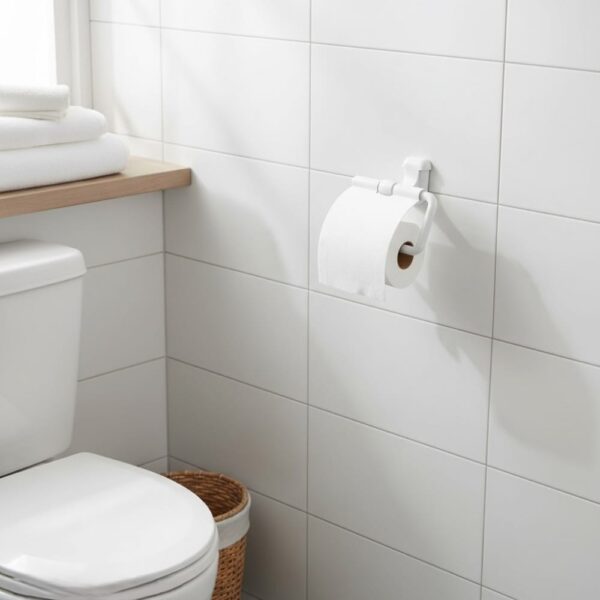 Premium Wall-Mounted ABS Toilet Paper Holder | Durable White Plastic Tissue Dispenser with Hinged Protective Flap Cover