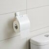 Premium Wall-Mounted ABS Toilet Paper Holder | Durable White Plastic Tissue Dispenser with Hinged Protective Flap Cover