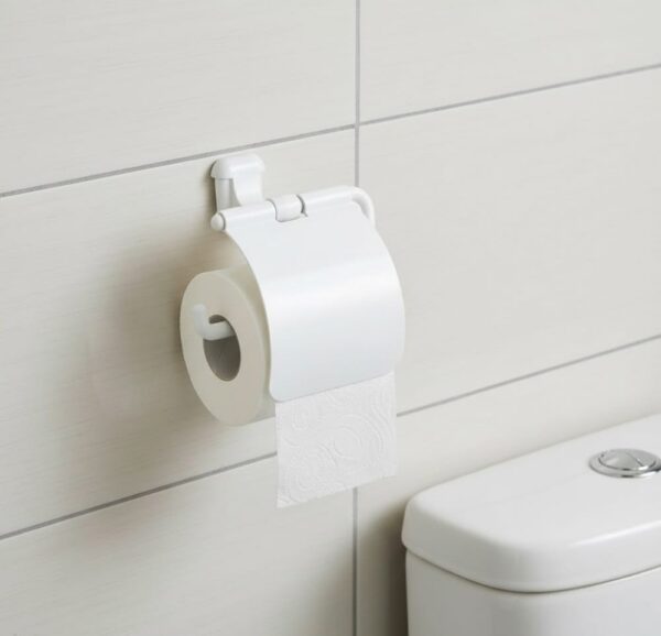 Premium Wall-Mounted ABS Toilet Paper Holder | Durable White Plastic Tissue Dispenser with Hinged Protective Flap Cover