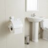Premium Wall-Mounted ABS Toilet Paper Holder | Durable White Plastic Tissue Dispenser with Hinged Protective Flap Cover